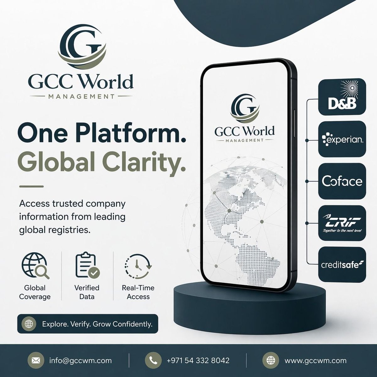 gccwm's tweet image. One Platform. Global Clarity. 🌍

Access trusted company intelligence from D&amp;amp;B, Experian, Coface, CRIF &amp;amp; Creditsafe — unified in a single workspace.

🌐 Global Coverage
✅ Verified Data
⚡ Real-Time Access

Get Started → gccwm.com

#DueDiligence #KYC #Compliance
