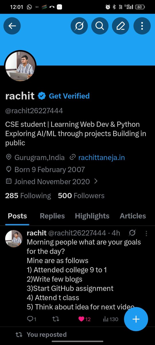 rachit26227444's tweet image. Finally 500 followers complete thank you each and everyone of you and especially @ChaiCodeHQ community.
#BuildinPublic #X