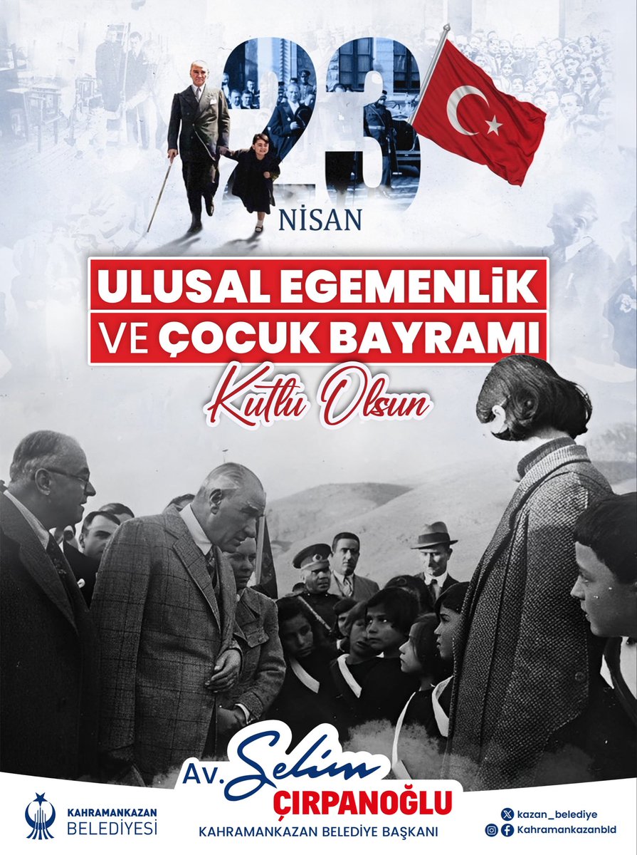 kazan_belediye's tweet photo. Egemenliğin ve özgürlüğün mimarı, Türkiye Cumhuriyeti devletinin kurucusu Mustafa Kemal ATATÜRK’e sonsuz saygı, sevgi ve minnetle..

Egemenlik kayıtsız, şartsız milletindir. 
23 Nisan Ulusal Egemenlik ve Çocuk Bayramımız kutlu olsun. 🇹🇷
@selimcirpanoglu https://t.co/m6AZw9JGjD