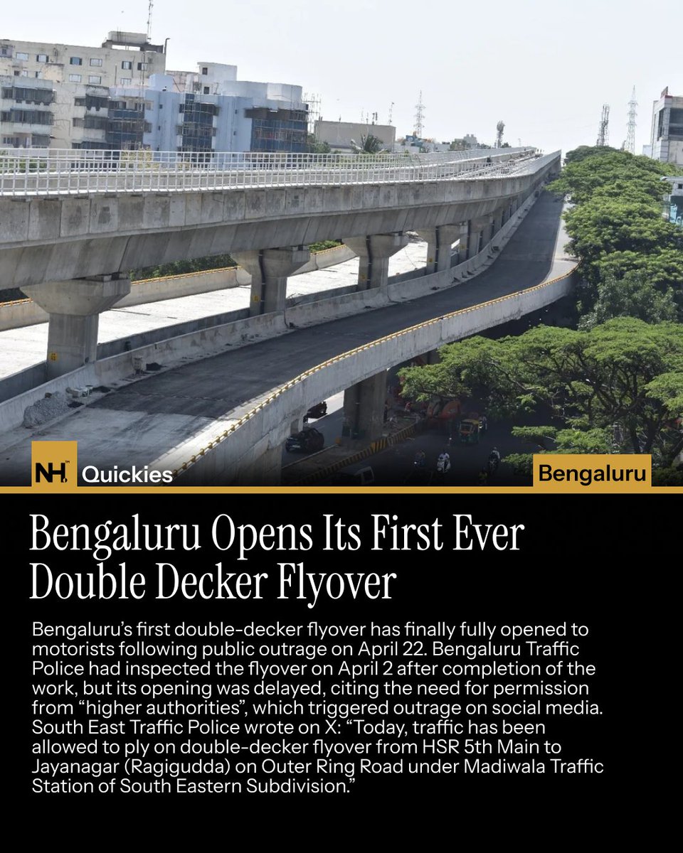 NewsHamster1's tweet image. Bengaluru's first ever double decker flyover is open now!
Will the traffic problem be solved?

#Bengaluru #Bangalore #BengaluruTraffic #BangaloreTraffic #DoubleDeckerFlyover #PublicTransport #BreakingNews #Karnataka #BengaluruNews