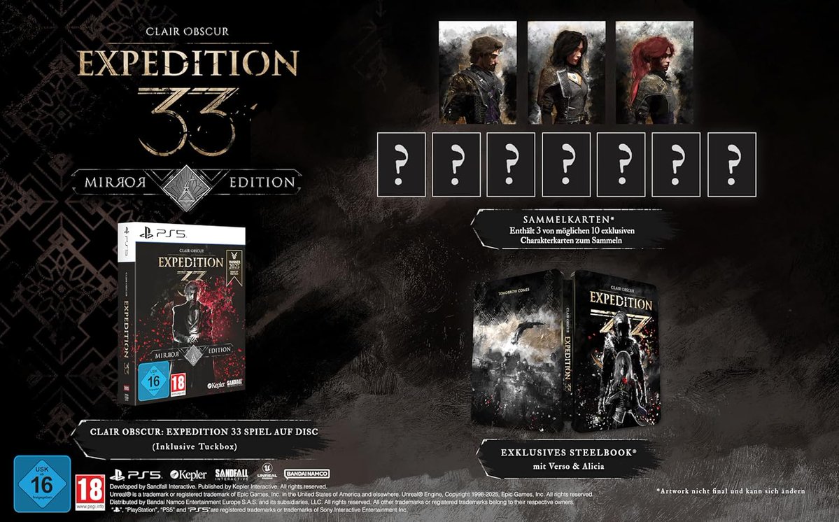 NerdyDeals247's tweet image. Die neue Mirror Edition zu Clair Obscur: Expedition 33, die zwischenzeitlich schon ausverkauft war, ist jetzt wieder vorbestellbar. Achtung: Die alte Standard-Version wäre aber auch im Angebot.

Zu Amazon:
amzn.to/3QuapqE

Affiliate-Link. #Werbung