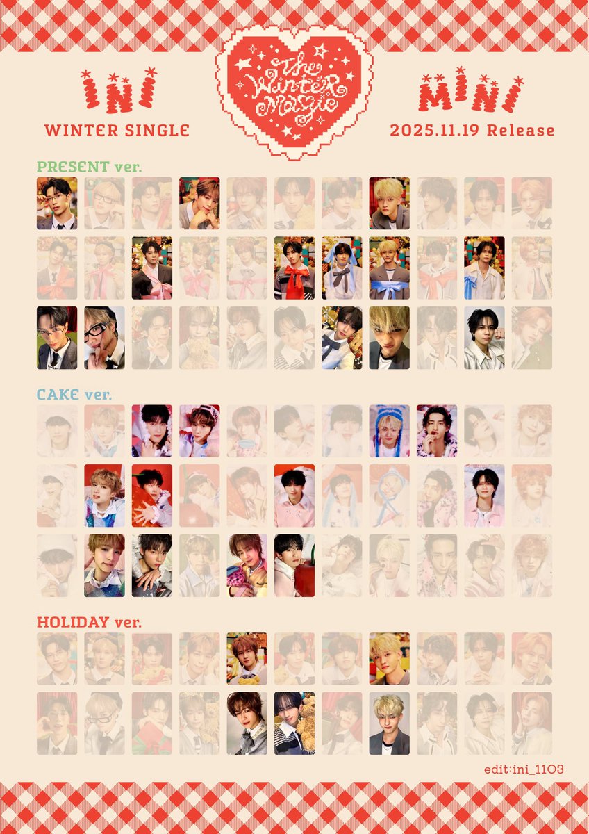 jaminico_s's tweet photo. INI THE WINTER MAGIC 封入トレカ ミニトレカ

Present Cake Holiday

【譲】池﨑 尾崎 木村 後藤 佐野 許 髙塚 田島 西 松田

【求】池﨑 尾崎 木村 後藤 佐野 許 髙塚 田島 西 藤牧

大阪手渡しor 郵送希望

☆2枚目白くなっていないメンバー求めています

#INI交換  8th PULSE パルス https://t.co/jMRoa5T96L