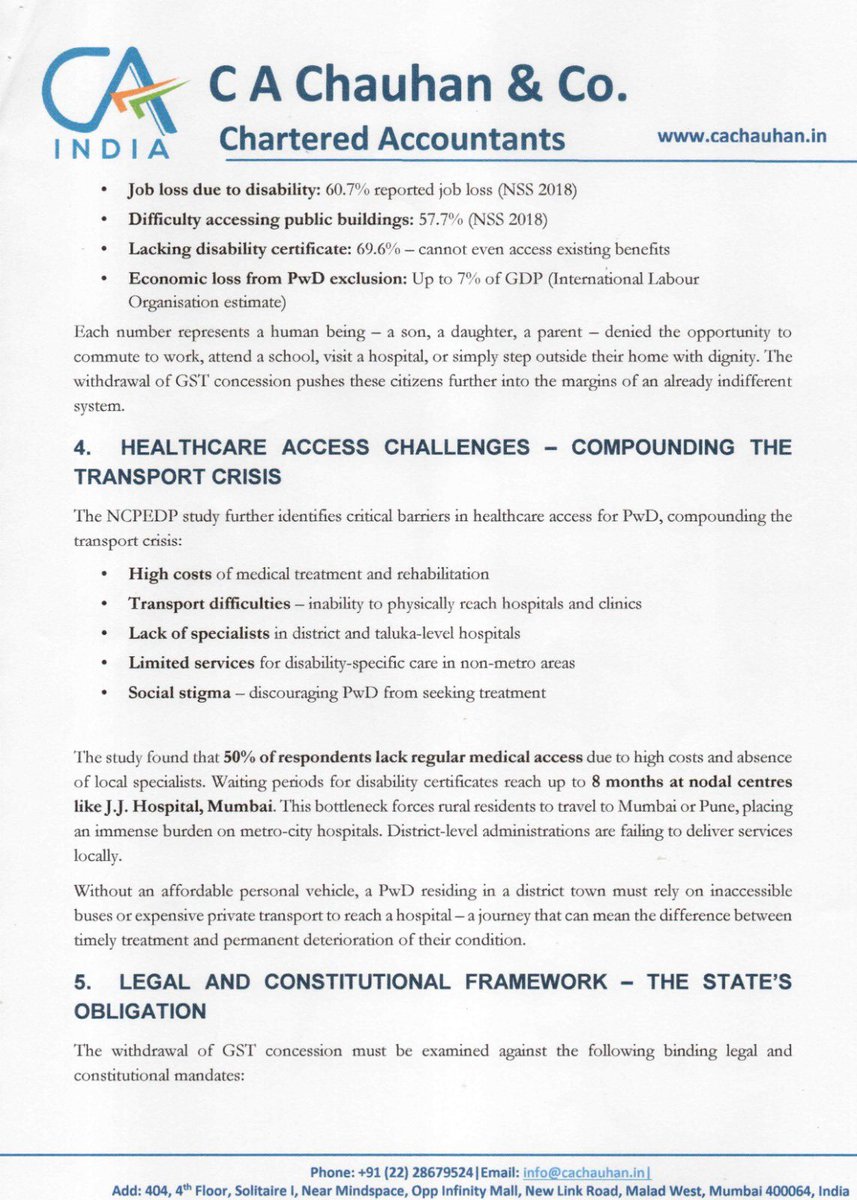 CAChirag's tweet photo. To FM, @nsitharaman 

Urgent Representation for Restoration and Enhancement of GST Concession on
Motor Vehicles for Persons with Disabilities (PwD) - A Matter of Constitutional Right, Human Dignity, and Economic Inclusion 

Part 1 https://t.co/q8uT3LfUJV