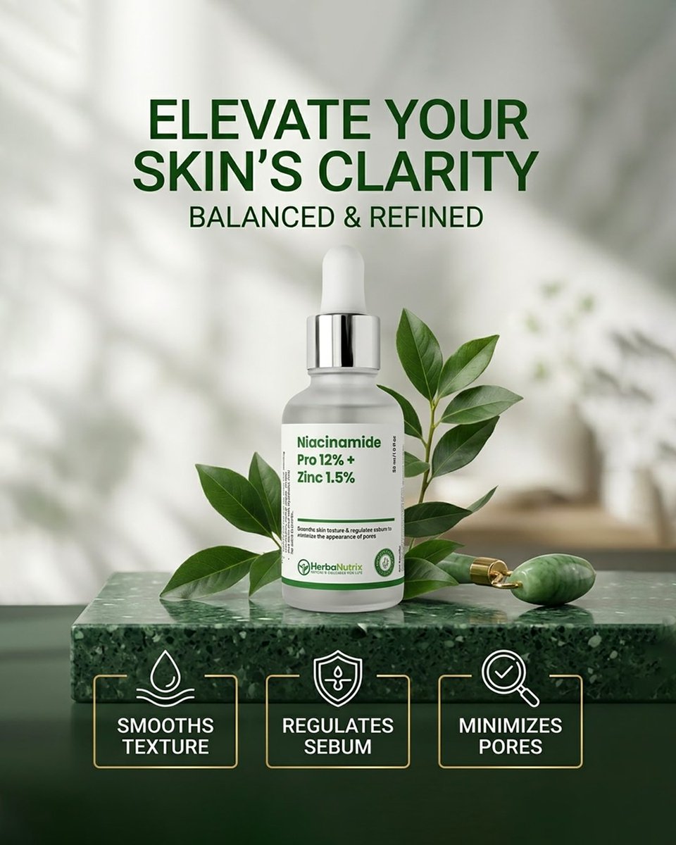 HerbaNutrix's tweet image. Unlock your best glow yet. ✨

The HerbaNutrix Niacinamide Pro 12% + Zinc 1.5% serum balances sebum, refines texture, and minimizes pores for a clearer, smoother complexion. 🌿💧

Rebalance. Refine. Reveal.

#HerbaNutrix #Skincare #Niacinamide #GlowingSkin #SelfCare