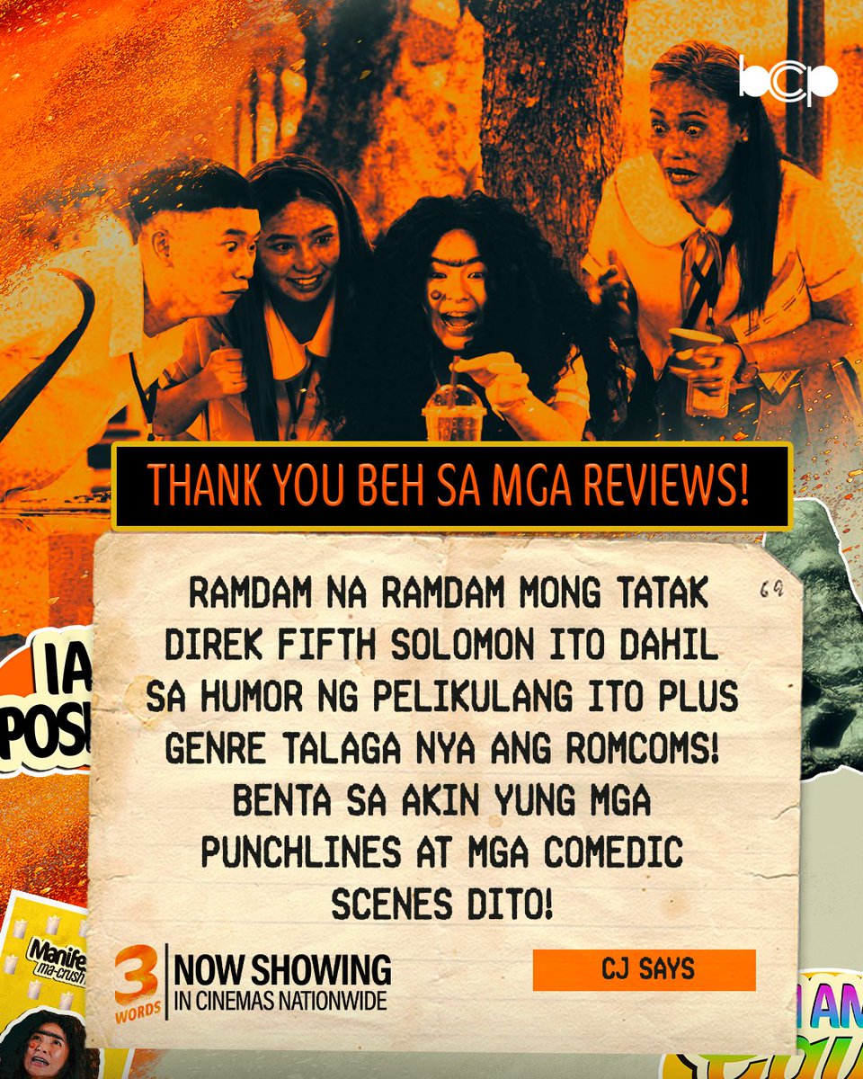 WALANG EXAM PERO MAY MGA SAGOT NA—REVIEWS NA ‘TOH 😌📣
Thank you sa lahat ng nakanood na! Legit kayo 💯

Ikaw na lang hinihintay… wag ka na magpahuli, hindi ‘to group work 😭

#3Words NOW SHOWING in cinemas nationwide! 🎬
Written &amp; Directed by Fifth Solomon and starring Loisa