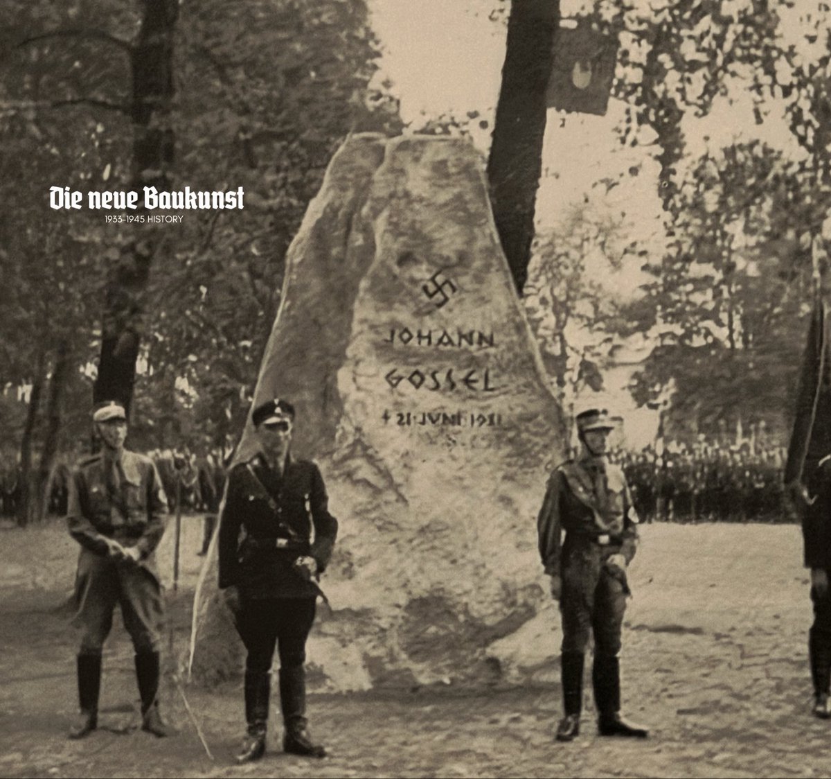 Dieneuebaukunst's tweet photo. Funeral of SS-Mann Johan Gossel. Note that an SS funeral was depicted as Neo-Pagan in most cases, under the influence of Heinrich Himmler and the teachings of Alfred Rosenberg to follow a “Tradition of Blood” by which he ment pre Christian Germanic traditions. Note: not all National-Socialist followed this, and many of them remained Christian, but there certainly was a Neo-Pagan stream. There are no Christian symbols to be seen on this rock grave which also resembles ancient Nordic/Germanic tradition. #Germany #History