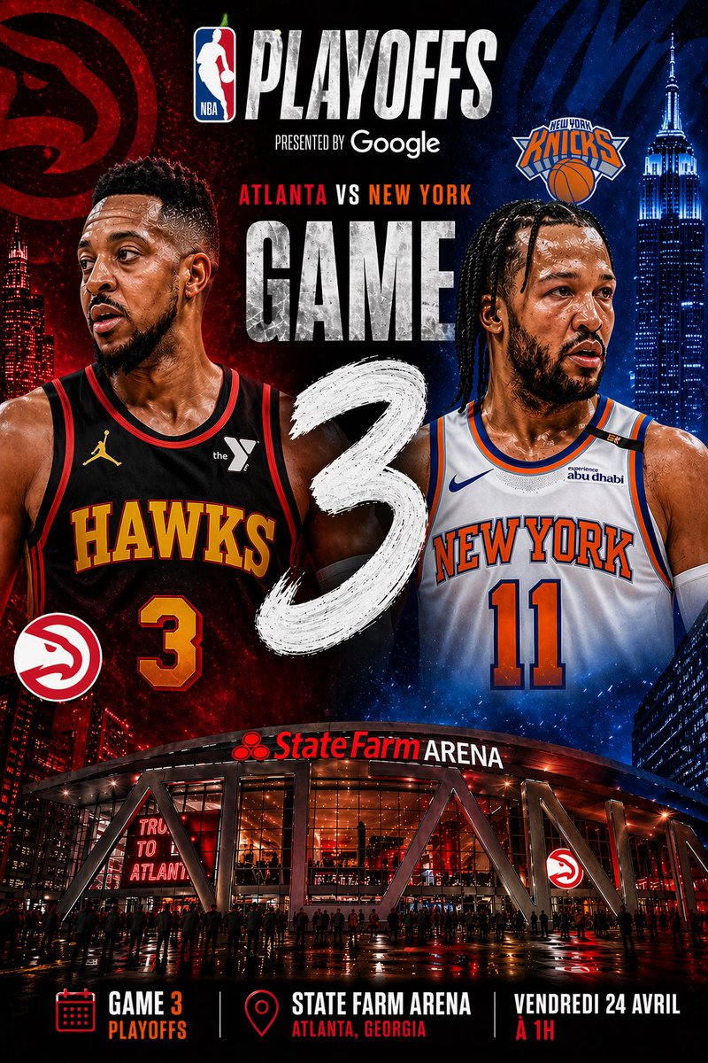 KnicksVerseFr's tweet image. GAME DAY 🔥

Premier match de la série à Atlanta, qui pour rappel, a réussi à prendre le G2 au MSG, les Knicks se doivent donc de réagir.

Rendez-vous à 1h!

#Playoffs #NBA #KnicksTape