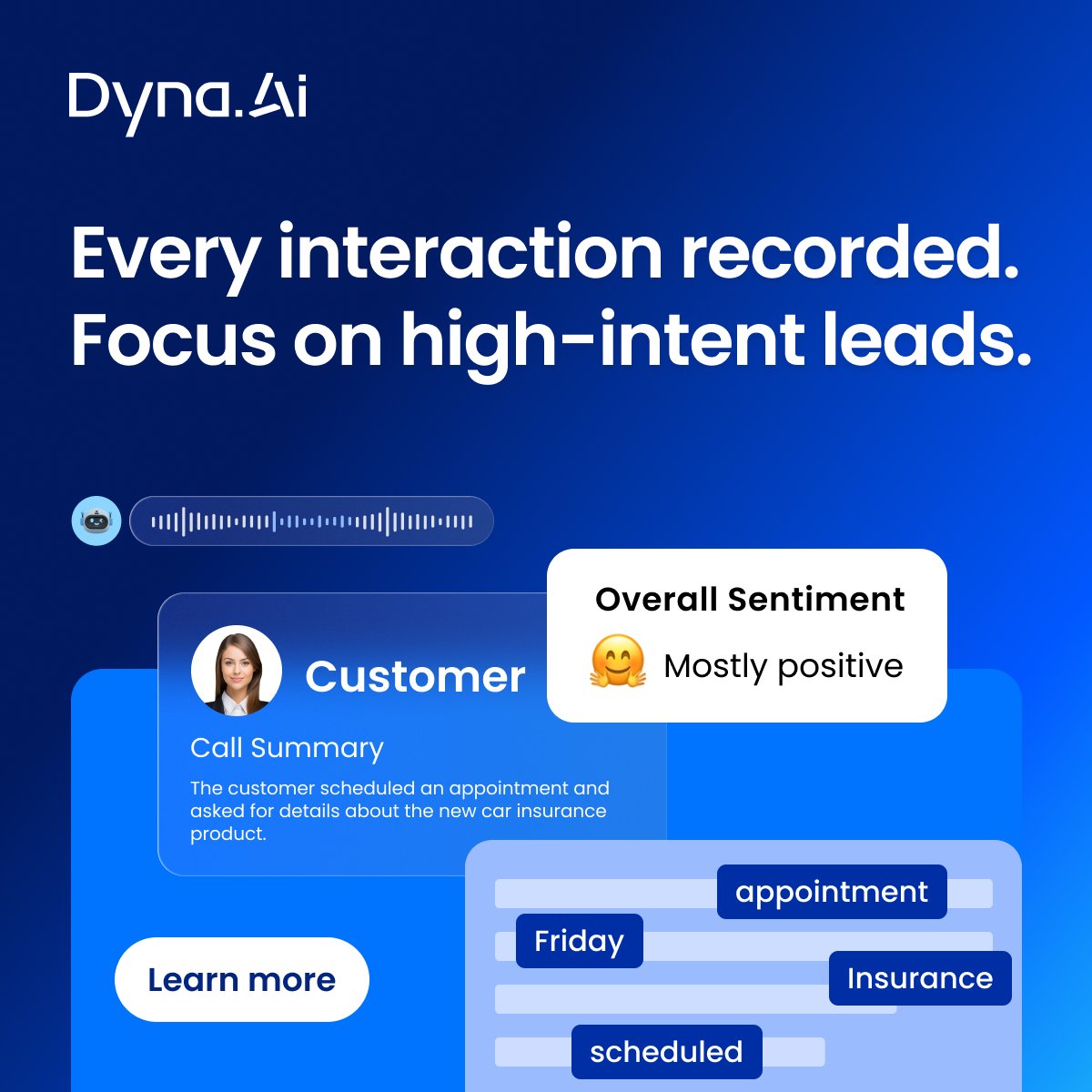 Dyna_AI_'s tweet photo. 📌Calls lack context and follow-up. Details are lost, visibility is low, and opportunities slip.

Our Voice AI Agent structures every call—making conversations searchable and actionable so teams can focus on high-intent leads. Contact us here: https://t.co/aKPbLmn6fj https://t.co/DKQLO5vFuE
