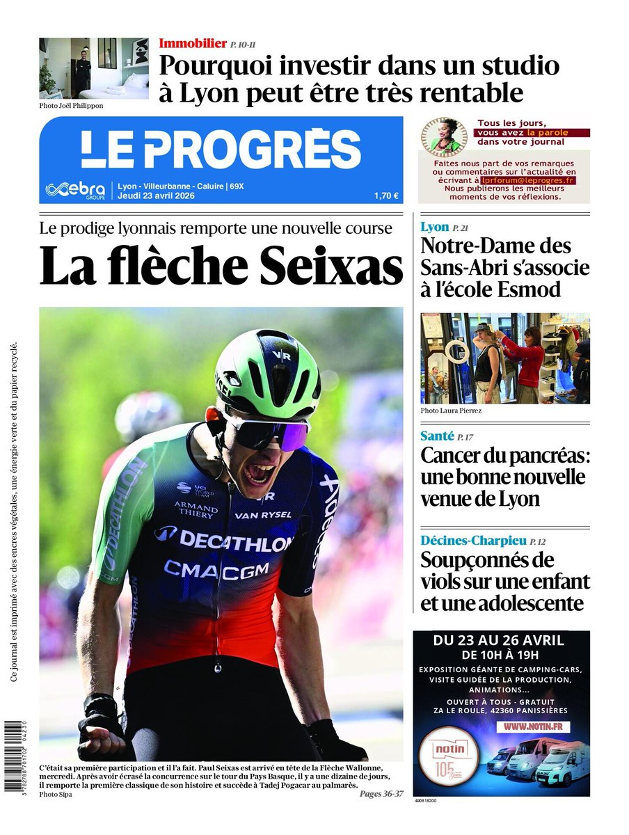leprogreslyon's tweet image. Bonjour ☕

🚴‍♀️ @seixas_paul a tiré sa plus belle flèche wallonne
🏢 Investir à #Lyon ? pourquoi c'est une bonne idée
👖 Une vente #solidaire grâce à un partenariat entre école de mode et association lyonnaise

Votre édition numérique est à retrouver ici ➡️ l.leprogres.fr/ifl
