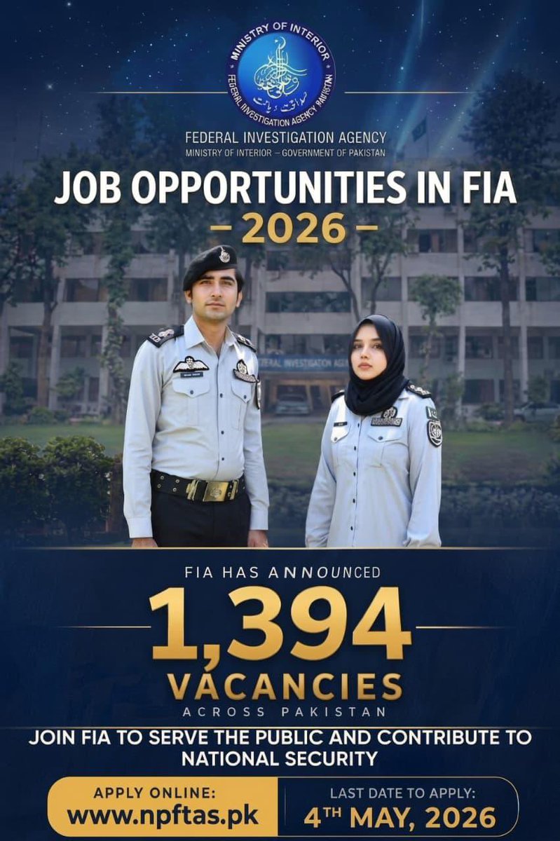 MohsinnaqviC42's tweet image. Young men and women of Pakistan

This is your moment to step forward and serve the nation by joining the Federal Investigation Agency (FIA).

Only 11 days remain so don’t miss this opportunity.

Let me be absolutely clear, Merit will be the only criteria to select dedicated and