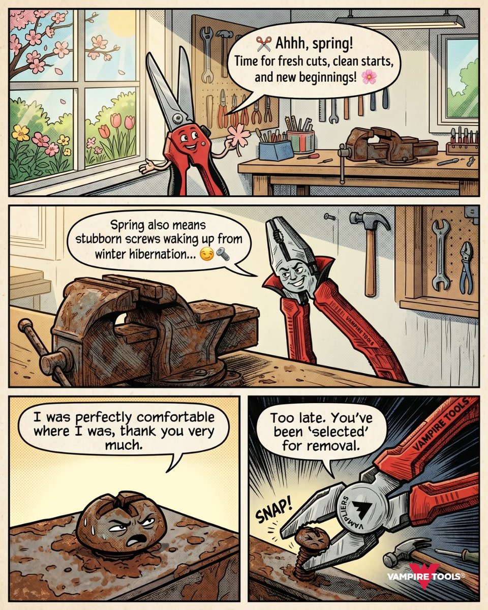 Vampire_Tools's tweet image. Spring vibes in the workshop 🌸✨
Fresh cuts, clean starts… and one stubborn screw that didn’t get the memo 😏🔩

When it won’t budge, we’ve got the solution 💪 
vampiretools.com

#gardening #springiscoming #weekend #groundsmaintenance #landscaping #lawncare  #mowing