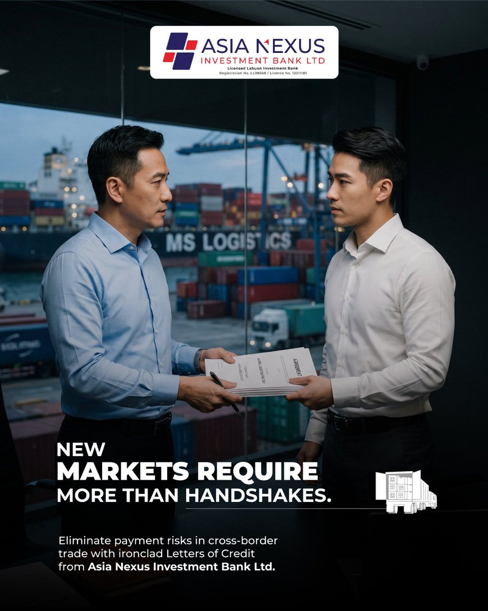 AsiaNexusBank's tweet photo. Trust is the foundation of business, but in new markets, a handshake needs a safety net. Protect your cross-border transactions from payment risks with our robust Letters of Credit.

Visit: https://t.co/Dj2APaFLPg

#ANIB #AsiaNexus #TradeSolutions https://t.co/SjBaERdtei
