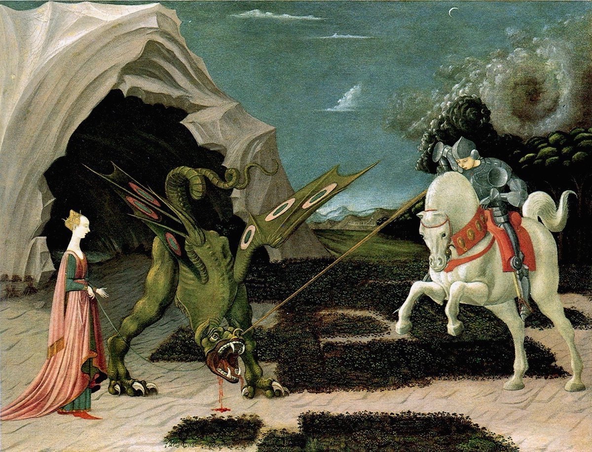 ✝️ 𝐒𝐀𝐍𝐓𝐎𝐑𝐀𝐋. Hoy es la festividad de San Jorge. #Santoral 

🎨 Paolo Ucello