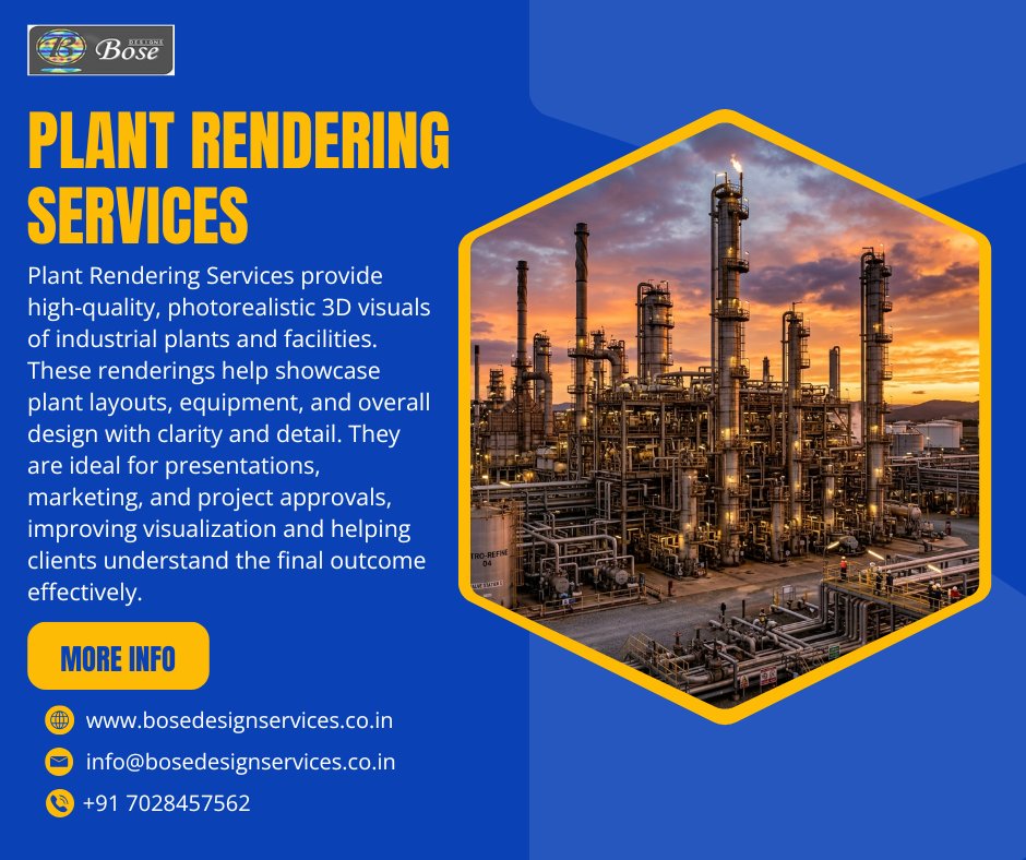 kkrbosedesign's tweet image. Visualize your industrial projects with clarity and precision. 🏭
Our Plant Rendering Services deliver detailed and realistic visuals that help you plan, present, and execute projects with confidence.
#PlantRendering #3DRendering #IndustrialDesign #PlantDesign