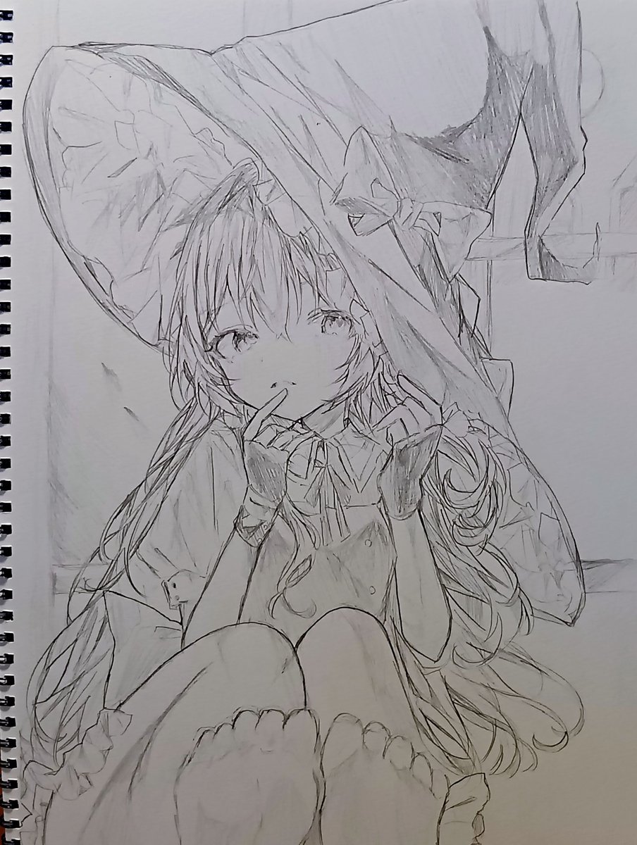 東方project 霧雨魔理沙　二次創作　手書きイラスト 　鉛筆画 霧雨魔理沙🌟白黒手描き色紙 - onsen utopia🌟 - BOOTH