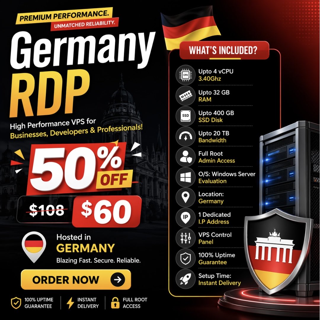 99rdp's tweet image. ⚡ Unlock premium performance with Germany RDP 🇩🇪  
50% OFF — now only $60!  
Fast, secure, and built to handle anything you throw at it. 
🔗 99rdp.com/germany-rdp

#GermanyRDP #VPSHosting #RDP #CloudServer #HighPerformance