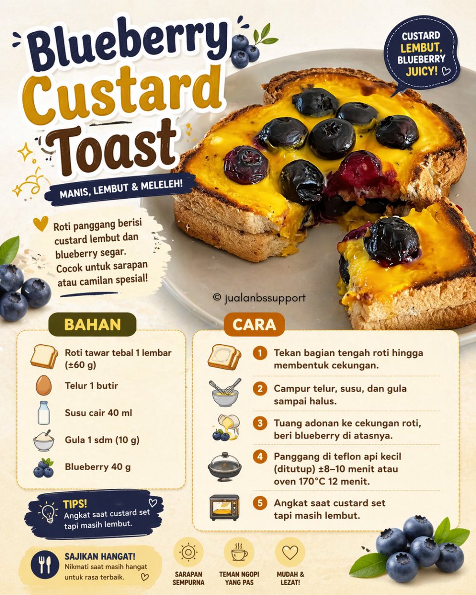 JualanBsSupport's tweet photo. BOSEN ROTI YANG GITU-GITU AJA? 🫵🏻 
NIH 4 MENU TOAST ALA CAFE YANG WAJIB COBA‼️✨

Dari yang manis sampai gurih, semuanya SIMPLE tapi rasa auto naik level 👍🏼 https://t.co/umjya6Zs0Y