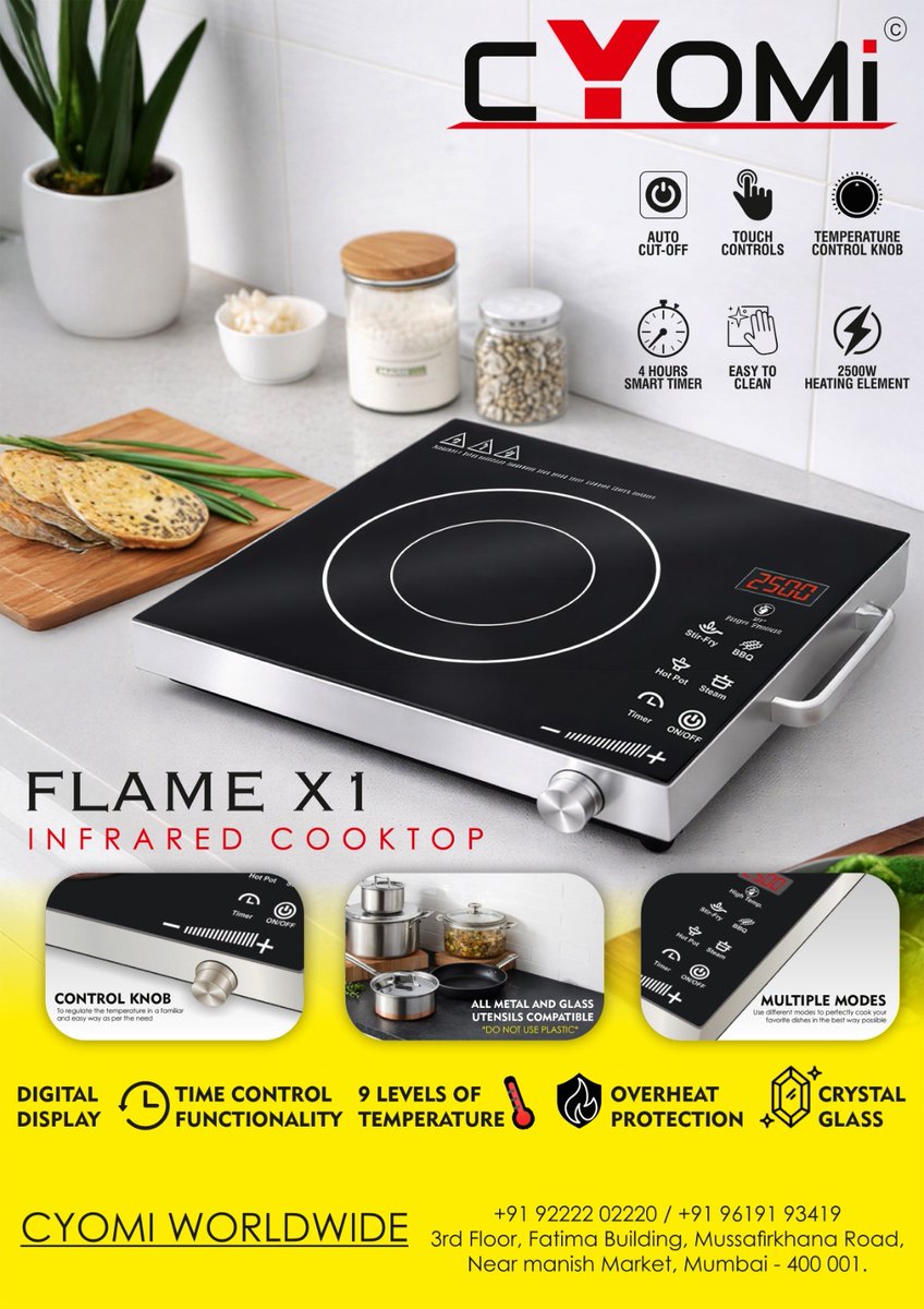 mobilitymag's tweet photo. Cook Smarter, Live Better — Introducing the Cyomi Flame X1 Infrared Cooktop!
Click here for more details:👇
https://t.co/rlqVKjLTt1
CYOMi
Email: hattechindia@gmail.com
Mobile no: 9222202220
Website: https://t.co/xFoJf07gNX
@CyomiWorld #cyomiworld @mobilitymag @SwapanR56454932 https://t.co/IcOjNZLiWz