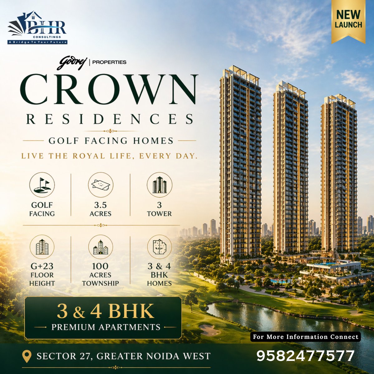 BhrConsultings's tweet image. Step into luxury living with golf-facing elegance 
Introducing Crown Residences – where every day feels royal.
Spacious 3 &amp;amp; 4 BHK premium homes crafted for comfort, class &amp;amp; a grand lifestyle.
📍 Sector 27, Greater Noida West
📞 9582477577
#CrownResidences #NewLaunch #LuxuryLiving