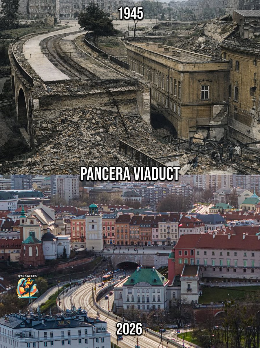 Czuj Duch!

Za profilem na fb: warsawpl365:

o zdjęcie z 1945 roku przedstawia silnie uszkodzony Wiadukt Pancera w Warszawie krótko po zakończeniu II wojny światowej. Wiadukt, który łączył obszar Starego Miasta z nadwiślańskimi bulwarami, jest pokryty gruzem i nosi wyraźne ślady