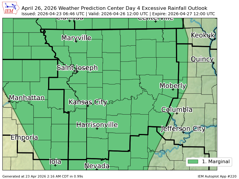Wpc Riskmap WPC issues Day 4 Marginal Risk Excessive Rainfall Outlook at Apr 23, 6 ...