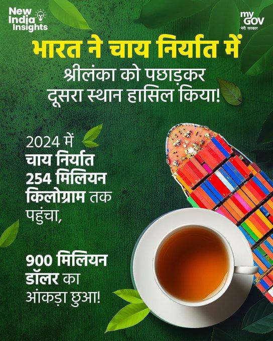 CBC_Darbhanga's tweet image. ☕ भारत बना दुनिया का दूसरा सबसे बड़ा चाय निर्यातक! 

#TeaExports #MadeInIndia #GlobalSuccess