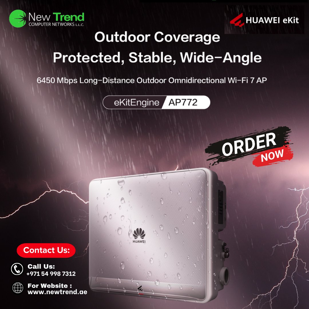 newtrendCN's tweet image. Power your outdoor connectivity with reliable, high-speed performance. The eKitEngine AP772 delivers wide-angle coverage, weather-resistant durability, 

Visit:newtrend.ae/brand/huawei/
+971 507542792

#Huawei #HuaweieKit #WiFi7 #OutdoorWiFi #NetworkingSolutions #WirelessTechnology