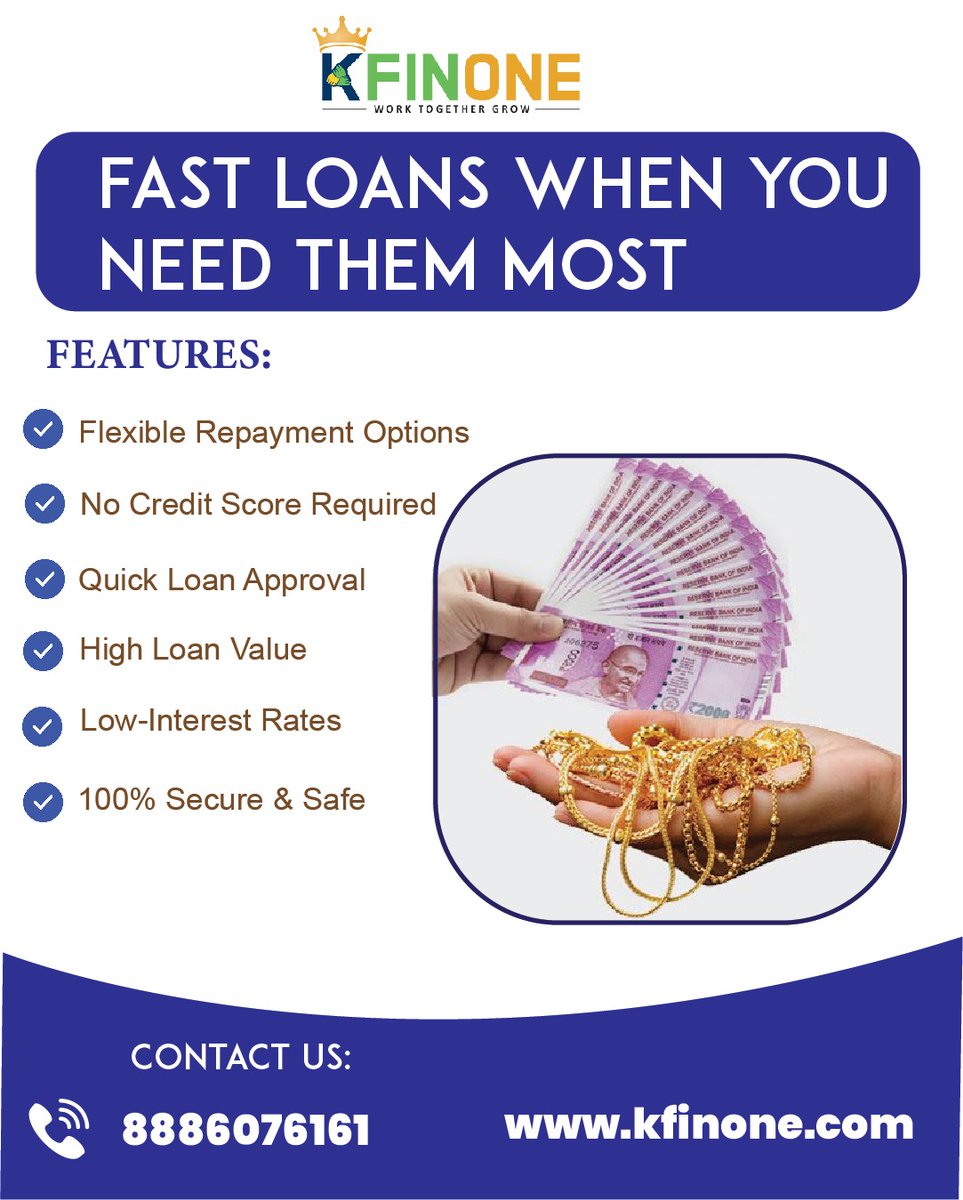 kfinone_info's tweet image. Need cash fast? 💰 Get quick &amp;amp; secure loans with flexible repayment options—no credit score required!

✔ Instant approval
✔ Low interest rates
✔ High loan value
📞 8886076161
🌐 kfinone.com
#FastLoans #InstantCash #GoldLoan #Finance #EasyLoans
