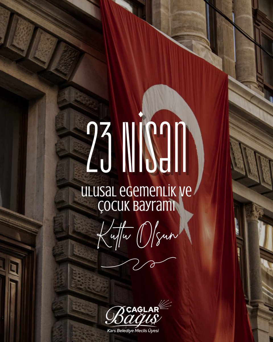 caglarbagis's tweet photo. 23 Nisan, yalnızca bir bayram değil; millet iradesinin, bağımsızlığın ve geleceğe duyulan inancın simgesidir.  

Gazi Mustafa Kemal Atatürk’ün çocuklara armağan ettiği bu anlamlı gün, egemenliğin kayıtsız şartsız millete ait olduğunun en güçlü ifadesidir.  

Çocuklarımızın daha temiz, daha adil, daha yaşanabilir bir şehirde ve güçlü bir Türkiye’de büyümesi için çalışmaya devam edeceğiz. Çünkü yarının Türkiye’si, bugünün çocuklarının ellerinde yükselecek.  

23 Nisan Ulusal Egemenlik ve Çocuk Bayramı kutlu olsun. 🇹🇷

#23Nisan #UlusalEgemenlik #ÇocukBayramı #Milliİrade #Kars