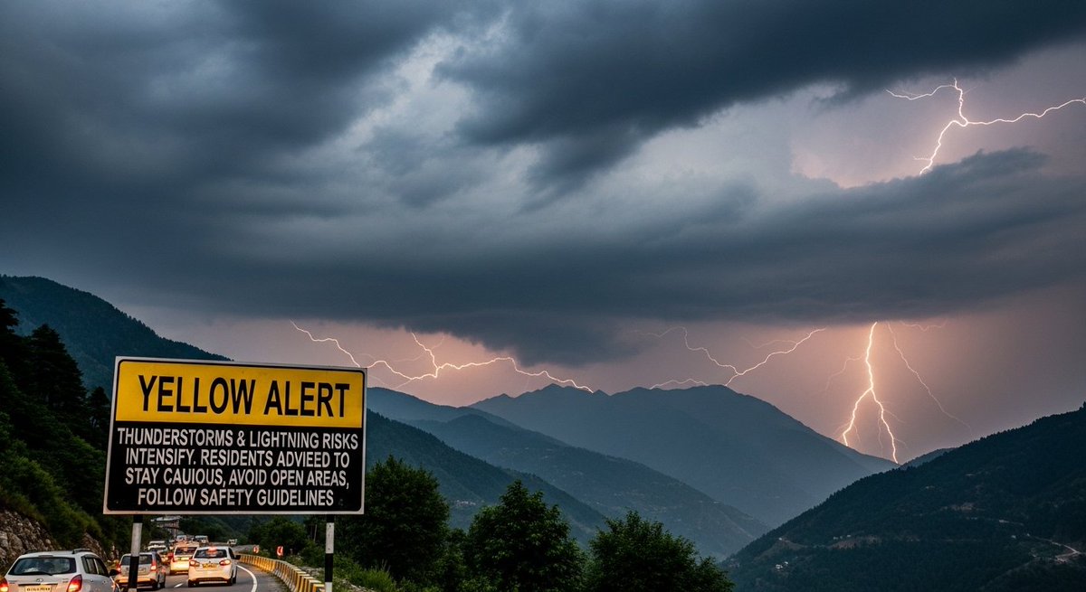 Karthik62179415's tweet image. Yellow alert issued across multiple districts of Himachal Pradesh as thunderstorms and lightning risks intensify residents advised to stay cautious, avoid open areas and follow official safety guidelines.

@Indiametdept @DDNewslive
#WeatherAlert #HimachalPradesh #StaySafe #IMD