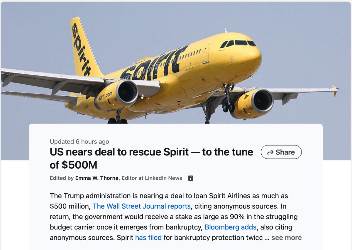 Brilliant! Let's send $500m to  a failed 💵 🐮3x loser🦖whose airline sucks! 🤡 

Create grants for displaced tech workers and see what WE, the people create. 

Fund the #AmericanDream and defund Wall Street bros.

<a href="/AOC/">Alexandria Ocasio-Cortez</a> <a href="/NancyMace/">Nancy Mace</a> <a href="/GavinNewsom/">Gavin Newsom</a> <a href="/elonmusk/">Elon Musk</a> 
Please fire #KingTrump.