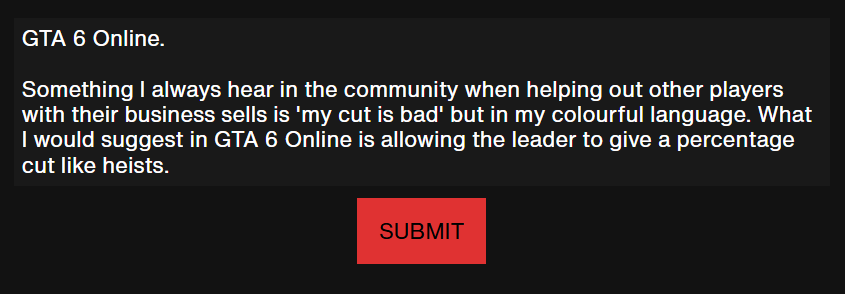 Just going to leave this hear, hope it happens. 

<a href="/RockstarGames/">Rockstar Games</a> #GTAOnline