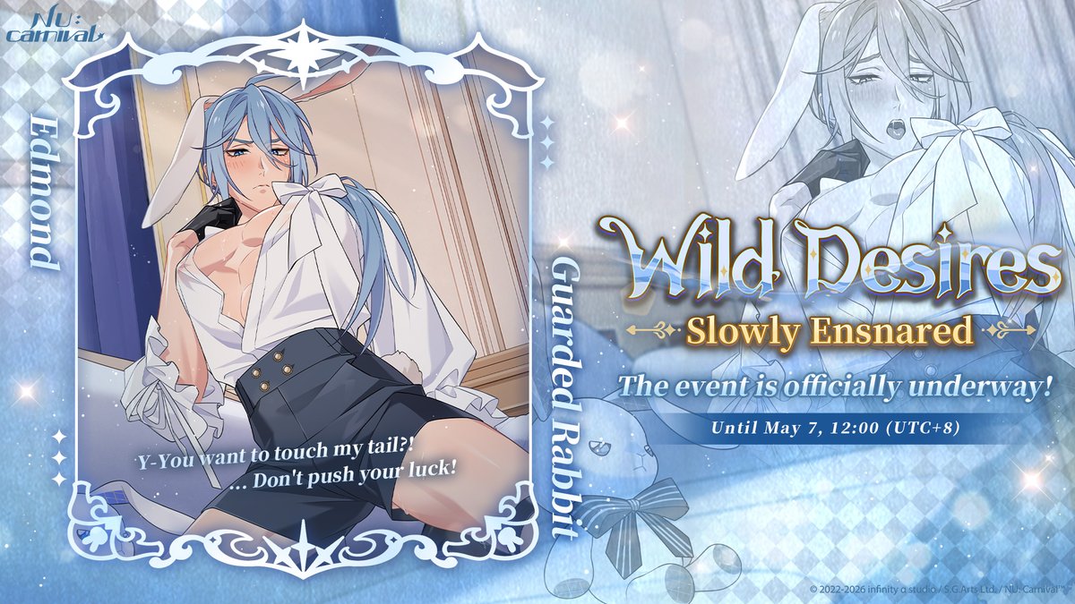\🐇 "Wild Desires - Slowly Ensnared" Limited Visual Event is Officially Open! Resonance Banner is Now Active! 🐇/

⏰ Availability: Until May 7, 12:00 (UTC+8)

Long-awaited footsteps finally return, accompanied by an enticing, sweet aroma. As warm hands draw near, even he who