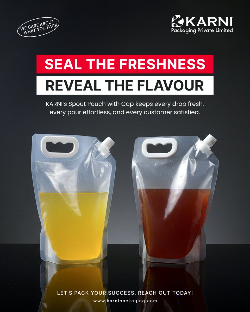 karni_packaging's tweet image. Does your packaging reflect the quality of your product? 
If not — it's time for a change! 
Karni Packaging's Spout Pouch with Cap = Freshness + Style + Convenience

Let's pack your success. Reach out today!

karnipackaging.com
 #FoodBusiness #KarniPackaging #MadeInIndia