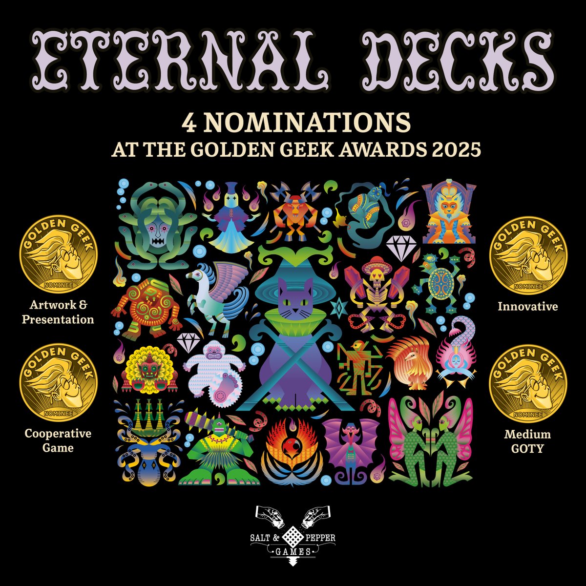 Eternal Decks, nominado en 4 categorías de los Golden Geek Awards 🏆. Ya no queda nada (verano) para tenerlo aquí 😉