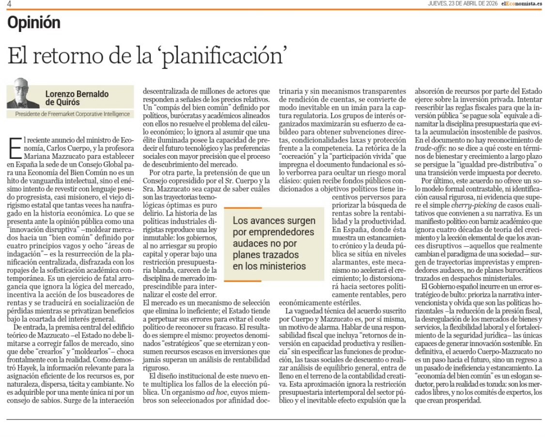 Mi articulo de hoy en El Economista