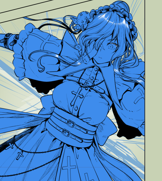 休憩ー。
実際難しくないアングルなら、大した下書き無しのラフからこの線画まで描けるだろってなこって。 