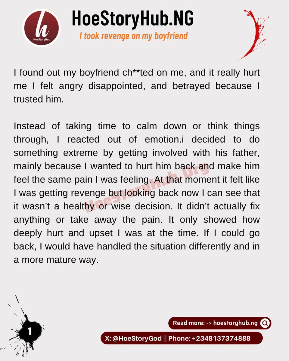 HoeStoryHub_NG's tweet image. #hoestories: She took revenge on her boyfriend
