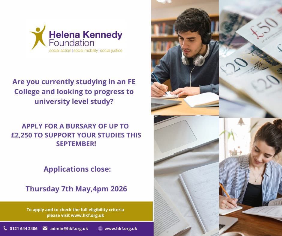 TheHKF's tweet photo. Applications for our bursary scheme close on 7th May!

A bursary of up to £2,250 is available for students whose personal and financial circumstances make the progression to higher education difficult. 

Full details below!

https://t.co/16mbqMIkiV https://t.co/xw7Yc3Omn6
