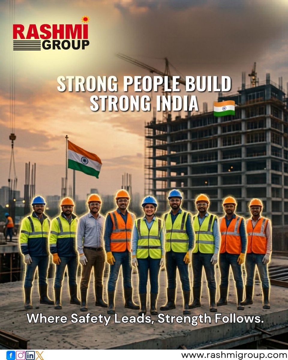 GroupRashmi's tweet photo. Strong foundations aren’t just built with materials—they’re built with people. 🇮🇳
At Rashmi Group, safety and strength go hand in hand to shape a stronger India.
#RashmiGroup #StrongIndia #NationBuilding #SafetyFirst #ConstructionLife #BuildWithTrust https://t.co/khTCkPH6x2