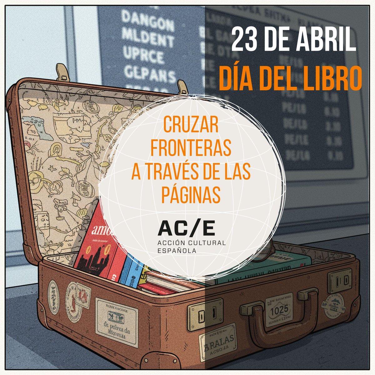 ACEcultura's tweet image. Una maleta llena de libros españoles listos para dar la vuelta al mundo. 🌍✈️📖 

En el #DíaDelLibro, celebramos el poder de la literatura para cruzar fronteras. 

Con programas como el del #PICE, llevamos a nuestros autores y editores a los principales escenarios