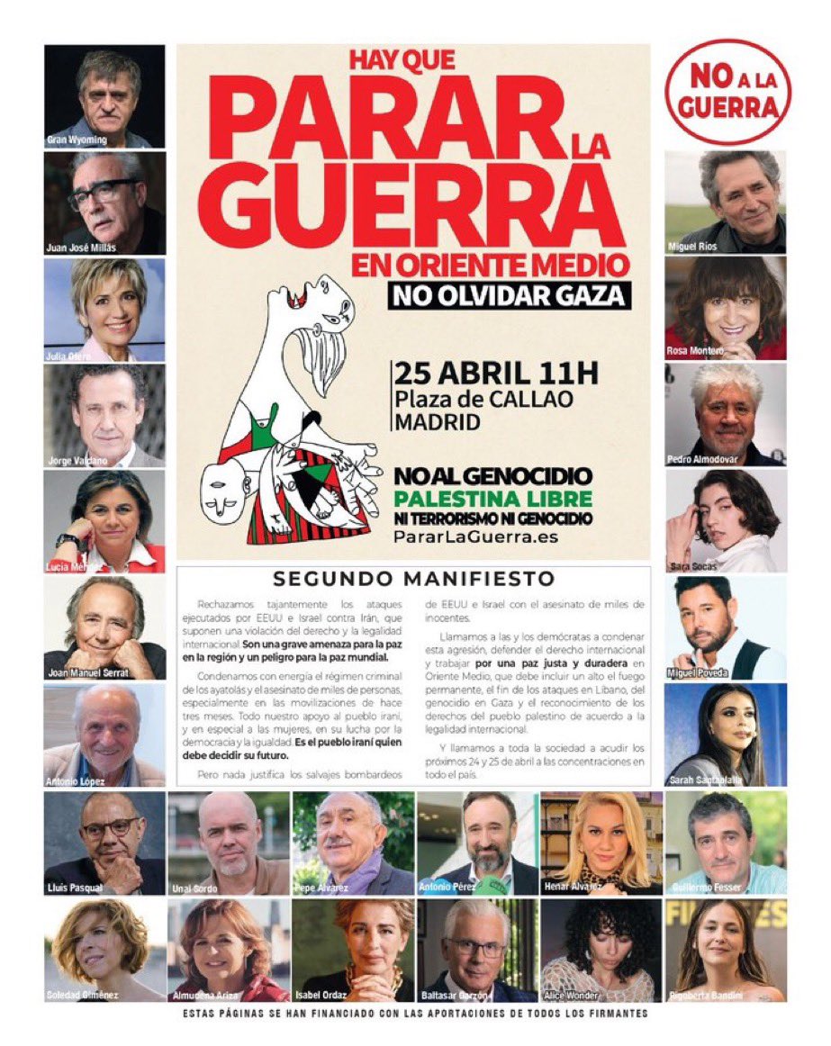 🇪🇸 | Los subvencionados firmantes  habituales de manifiestos publican un nuevo documento en El País de apoyo al gobierno y 'no a la guerra'.