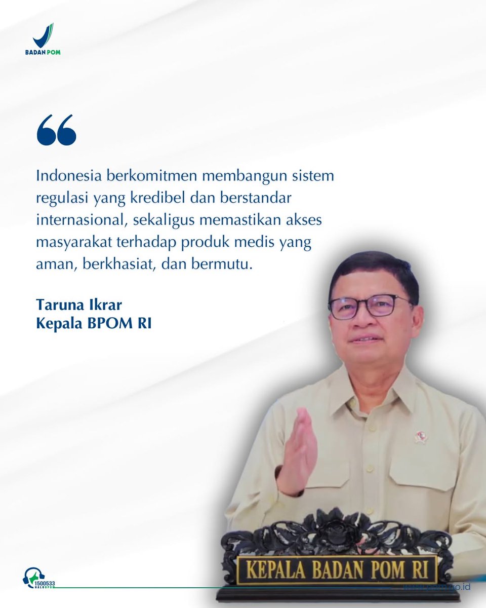 PulaumorotaiB's tweet image. #Repost @bpom_ri 
——
DARI INDONESIA UNTUK DUNIA

Di tengah tantangan global seperti ketahanan rantai pasok, percepatan inovasi, hingga kesiapsiagaan krisis kesehatan, BPOM menegaskan pentingnya sistem regulasi yang kuat, adaptif, dan kolaboratif sebagai fondasi kesehatan global.