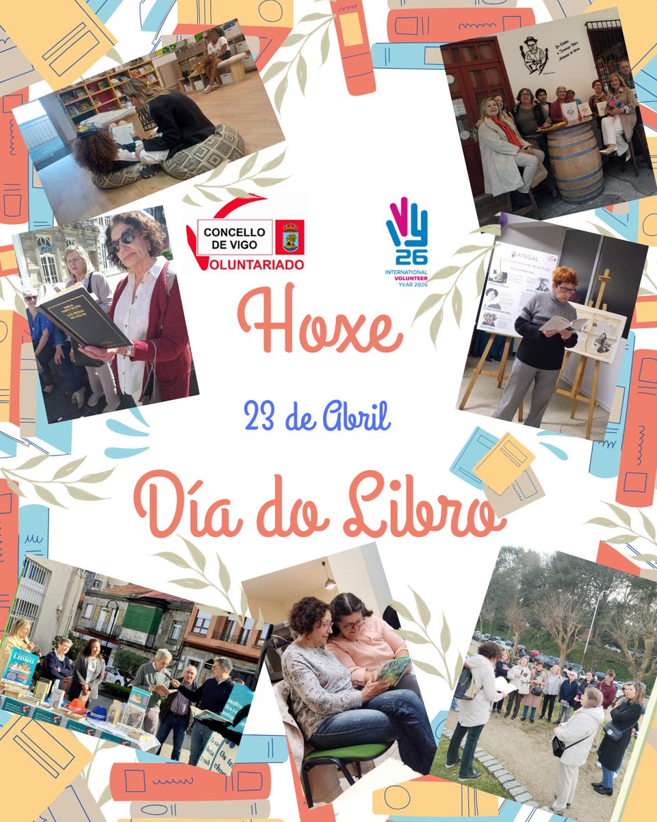 VoluntarVigo's tweet photo. Hoxe celebramos o Día do Libro compartindo o que máis nos une: as palabras, as historias e a ilusión de lelas en compañía 📚✨

Grazas ao grupo do Voluntariado Cultural por facer da cultura da nosa cidade algo vivo e accesible 💛

#DíaDoLibro #Voluntariado #CulturaViva https://t.co/QFIW0O5FAM