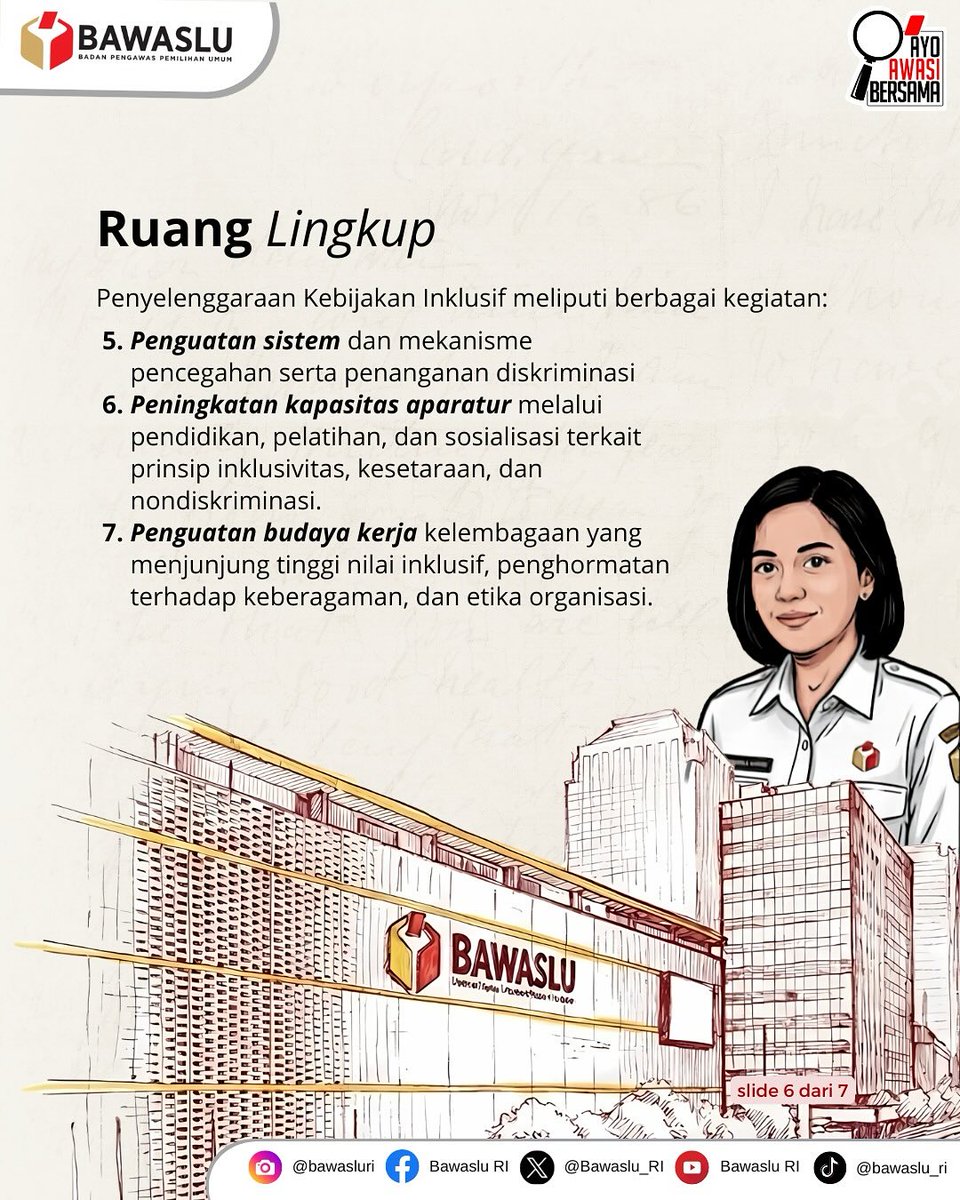 bawaslukotacrb's tweet image. Karena mengawasi demokrasi yang inklusif, Bawaslu harus lebih dulu menjadi lembaga yang inklusif. Apa saja poin penting dalam kebijakan ini?

Yuk, simak penjelasan Awasmin di bawah ini!😉

#LiterasiDemokrasi #AyoAwasiBersama
#repost @bawaslu_RI @Bawaslu_Jabar #bawaslukotacirebon