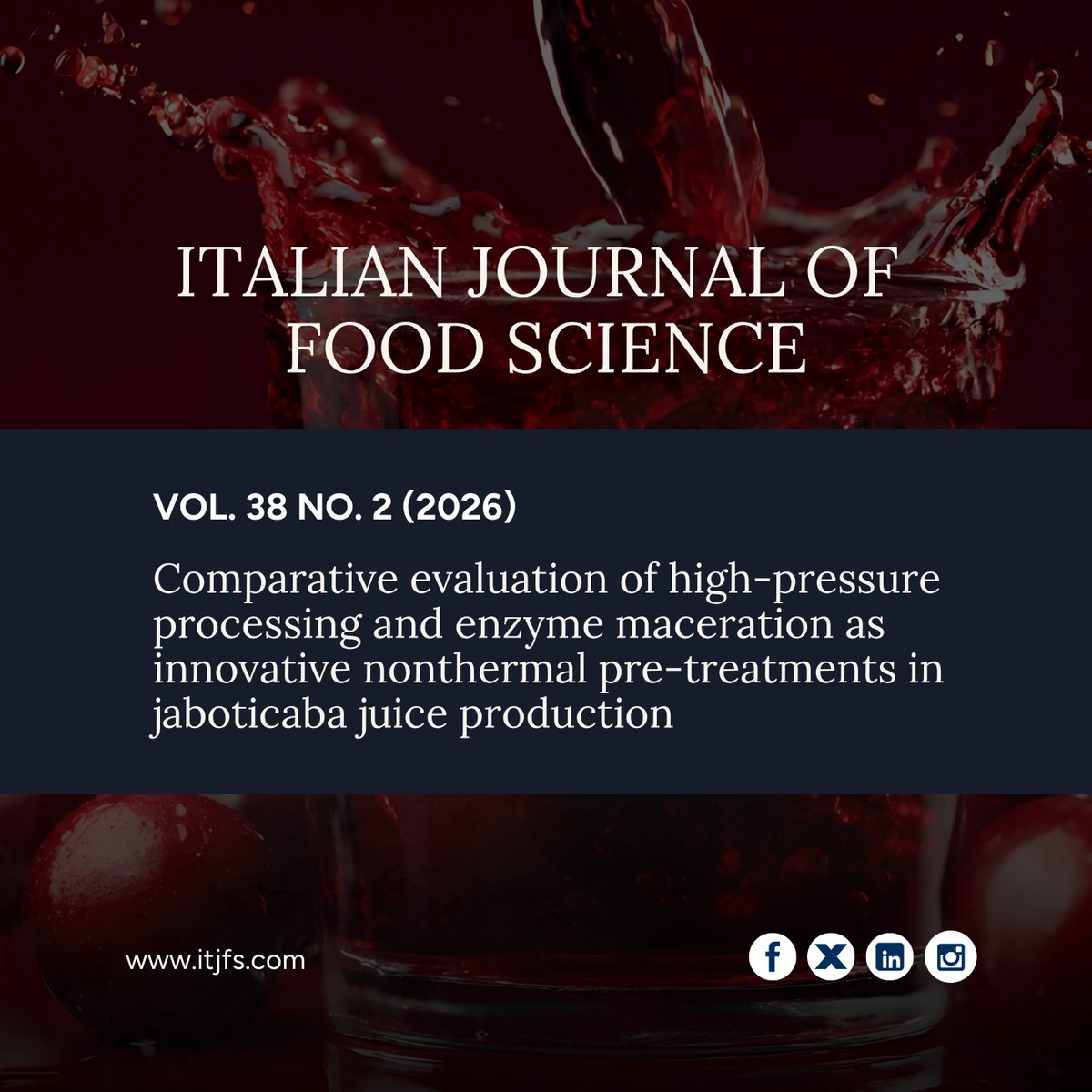_IjFS's tweet photo. High-pressure processing and enzyme maceration improve jaboticaba juice by preserving nutrients and flavor while increasing yield and texture.

Read more: https://t.co/n8VKsp6wsE https://t.co/TkFQo4R888