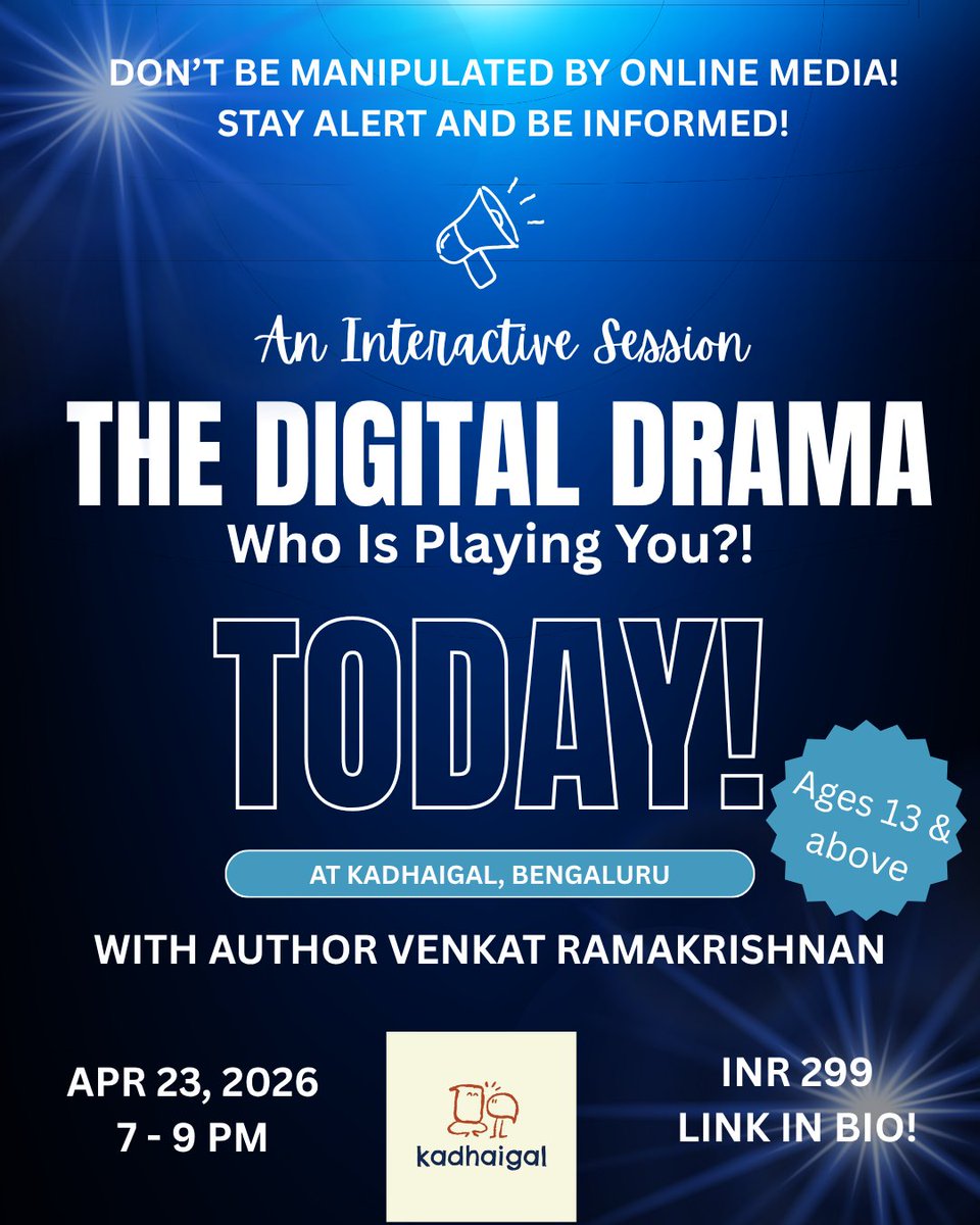author_vram's tweet image. Don't be manipulated by online media! Stay alert and be informed!

Today 7 PM at #kadhaigal, Bengaluru!

#socialmedia #online #news #bots #memes #astroturfing #truth #factchecking #mediacritic #headlines #campaigns #propaganda #conflict #emotionaltrap #civildiscourse #emotions