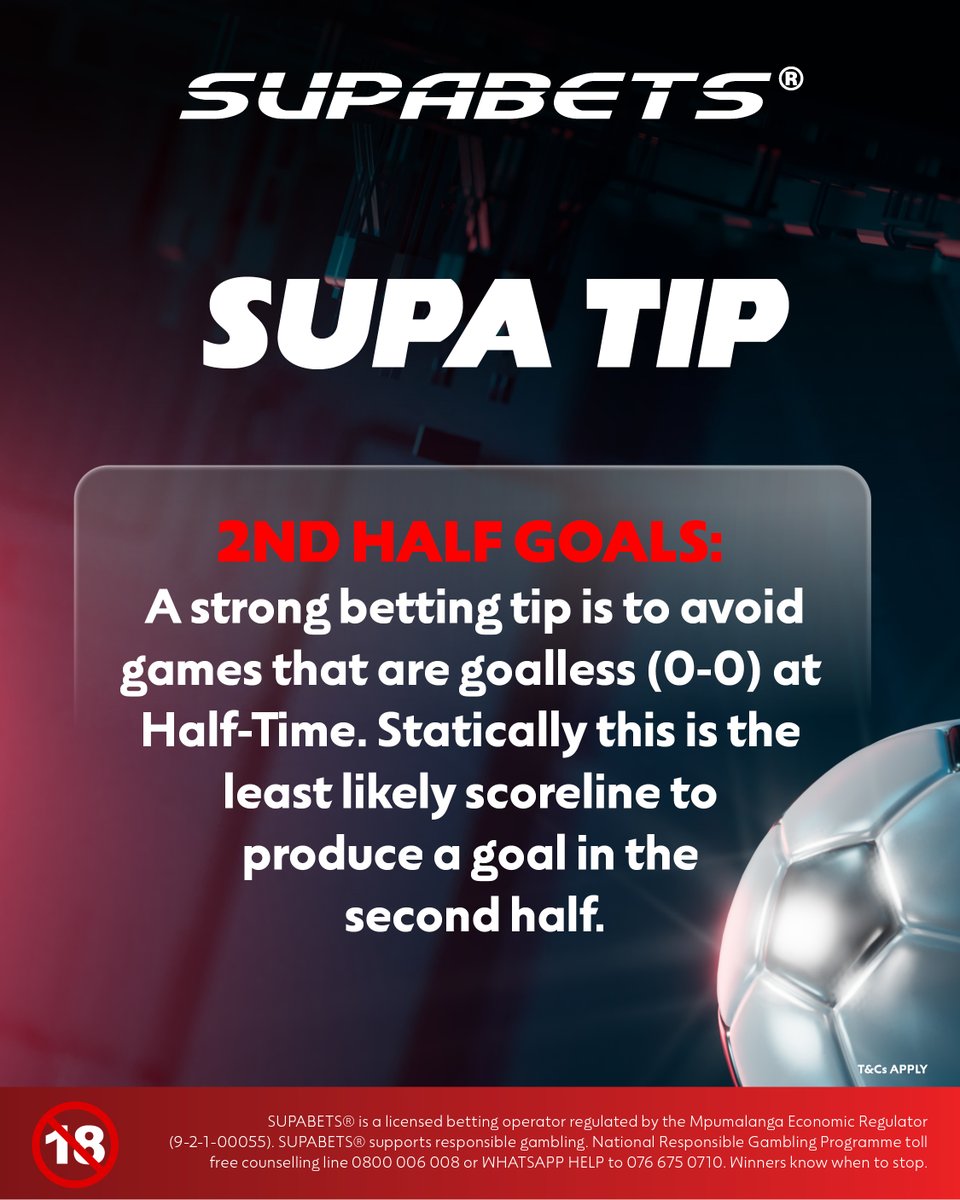 Supabets_mzansi's tweet image. 💡SUPA TIP - 2ND HALF GOALS 💱

Take note guys,  these tips are solid reflections of the modern game🧐

❤️ &amp;amp; share ✌

#Supatip #BetResponsibly #Supabets

18+| Bet Responsibly