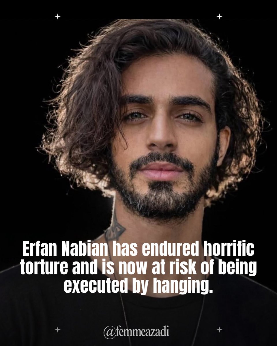 Erfan Nabian a subi de terribles tortures et risque désormais d’être exécuté par pendaison.

Soyons sa voix, ainsi que celle des dizaines de milliers d’autres Iraniens emprisonnés par ce régime barbare et terroriste.

🇬🇧 Erfan Nabian has endured horrific torture and is now at