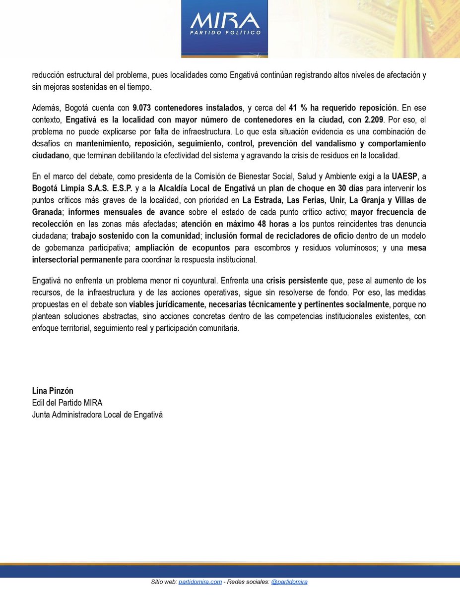 LinaPinzonAr's tweet photo. En la sesión de la JAL del 22 de abril pusimos sobre la mesa la crisis de basuras en Engativá.

📊 153 puntos críticos 📉 Sin reducción en años
Nuestro pronunciamiento es claro:
 Engativá no necesita más diagnósticos, necesita acciones urgentes. @uaesp @BogotaLimpiaSAS https://t.co/H1qpW1FEV5